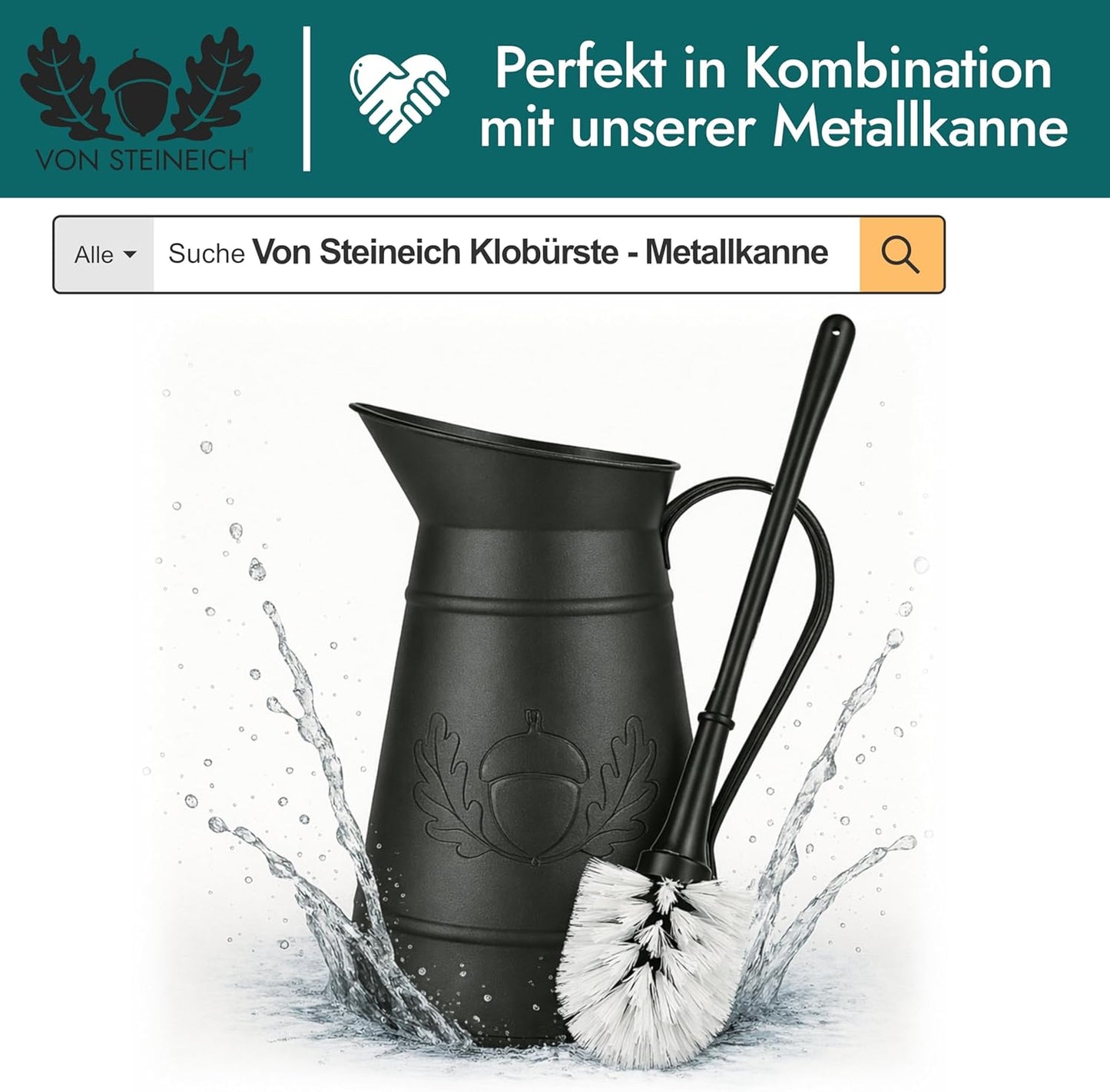 VON STEINEICH® Klobürste Schwarz 2er Set | WC Bürste ohne Halterung, Toilettenbürste mit stabilem Griff, langlebig & hygienisch, für WC, Bad & Gäste-WC | robuste WC Reinigung Bürsten im Doppelpack