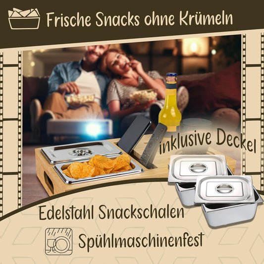VON STEINEICH® Couchbar - das Sofatablett mit Snackboxen aus Edelstahl und Fächern für Getränke & Snacks (Holz)