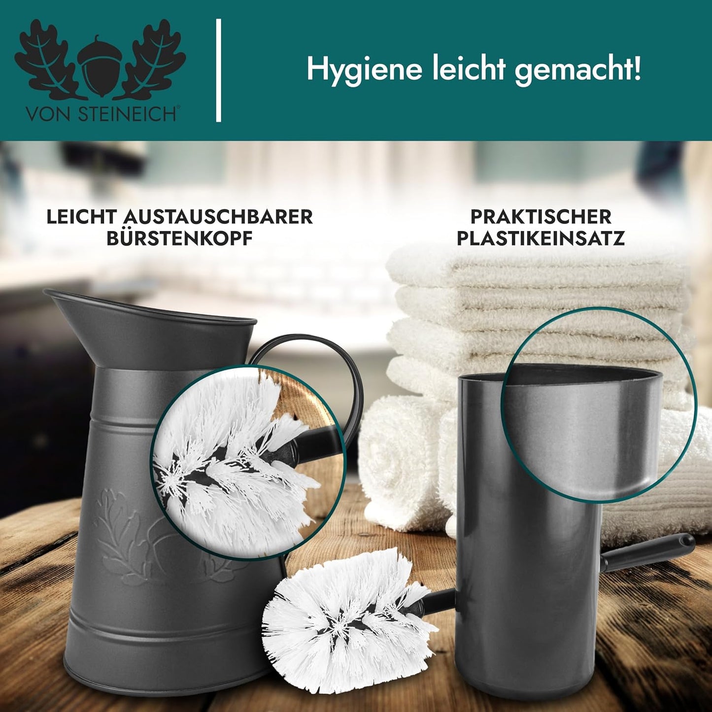 VON STEINEICH® Klobürste in Metallkanne - Rostfreie WC-Bürste im Vintage & Retro Look (schwarz)