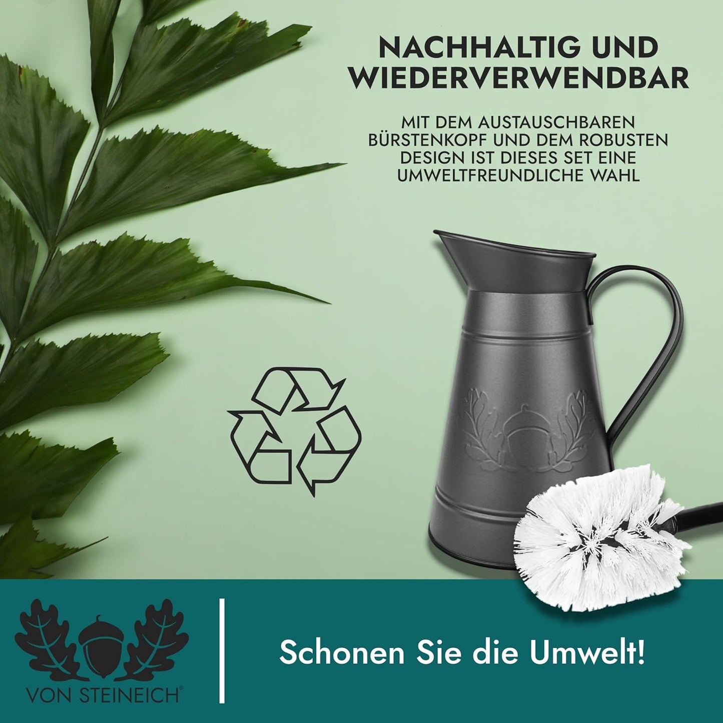 VON STEINEICH® Klobürste in Metallkanne - Rostfreie WC-Bürste im Vintage & Retro Look (schwarz)