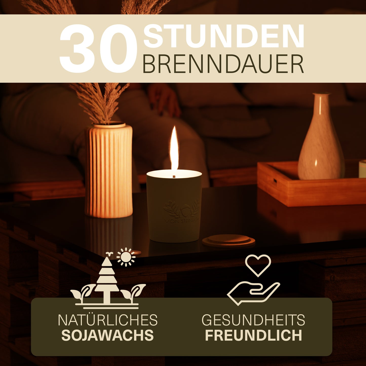 VON STEINEICH® XXL Outdoor Kerze Windfest | 30h Brenndauer - 1,2kg | Extrem hell | Wunderschöne Duftkerze aus Sojawachs [White Jasmin & Mint] | Die perfekte Kerze für Garten und Camping