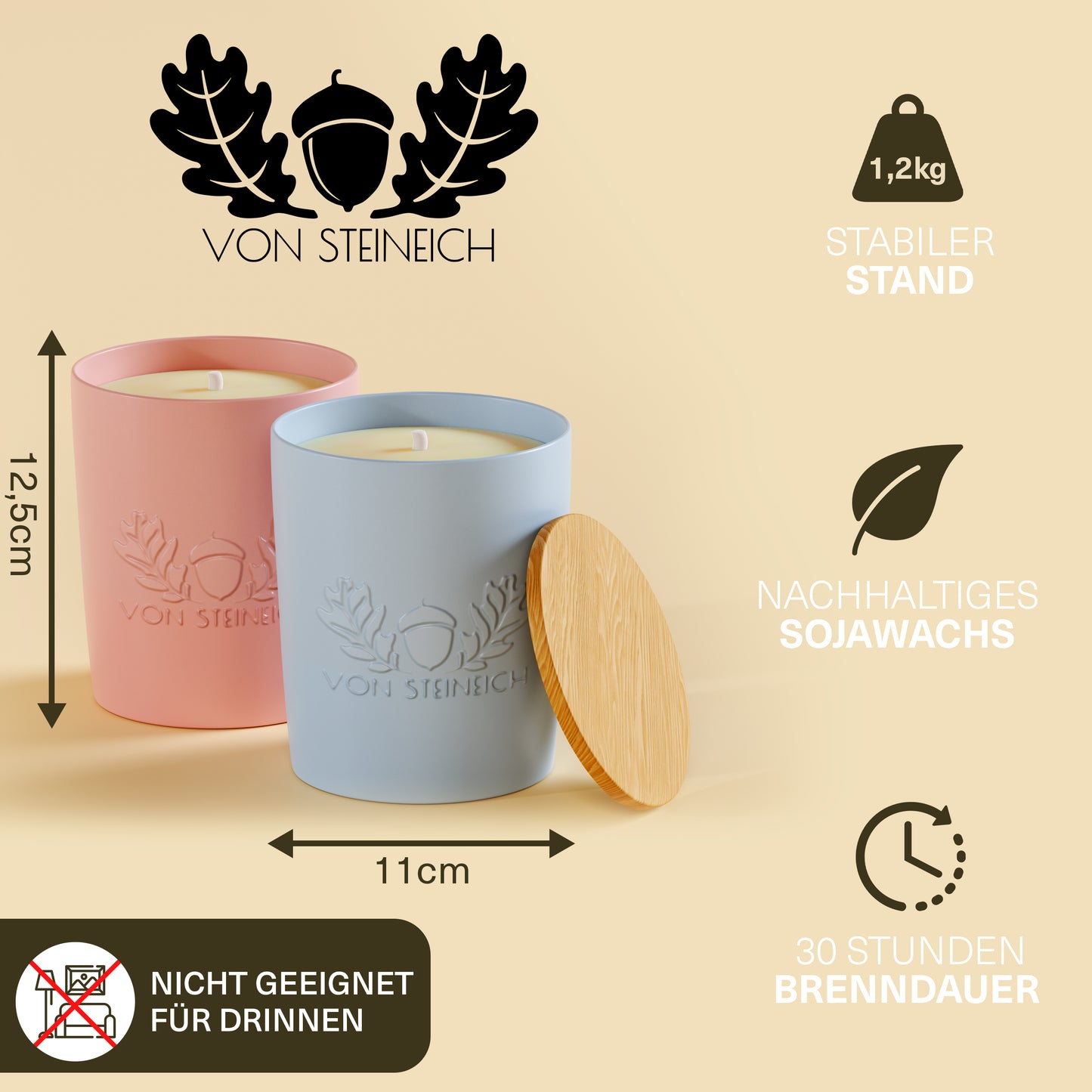VON STEINEICH® XXL Outdoor Kerze Windfest | 30h Brenndauer - 1,2kg | Extrem hell | Wunderschöne Duftkerze aus Sojawachs [White Jasmin & Mint] | Die perfekte Kerze für Garten und Camping