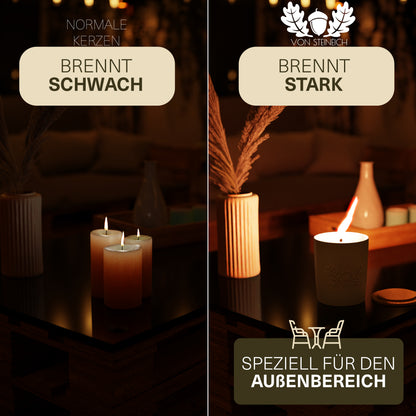 VON STEINEICH® XXL Outdoor Kerze Windfest | 30h Brenndauer - 1,2kg | Extrem hell | Wunderschöne Duftkerze aus Sojawachs [White Jasmin & Mint] | Die perfekte Kerze für Garten und Camping