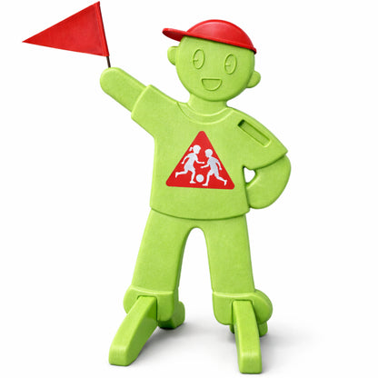 VON STEINEICH® PlaySafe – Kinder Warnfigur mit Fahne | Warnschild Achtung spielende Kinder | Reflektierender Verkehrswarn-Aufsteller | Langsam Fahren (Grün)