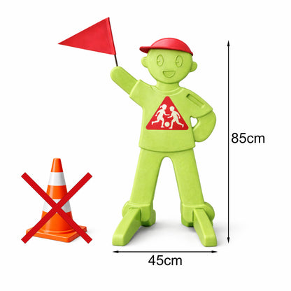 VON STEINEICH® PlaySafe – Kinder Warnfigur mit Fahne | Warnschild Achtung spielende Kinder | Reflektierender Verkehrswarn-Aufsteller | Langsam Fahren (Grün)