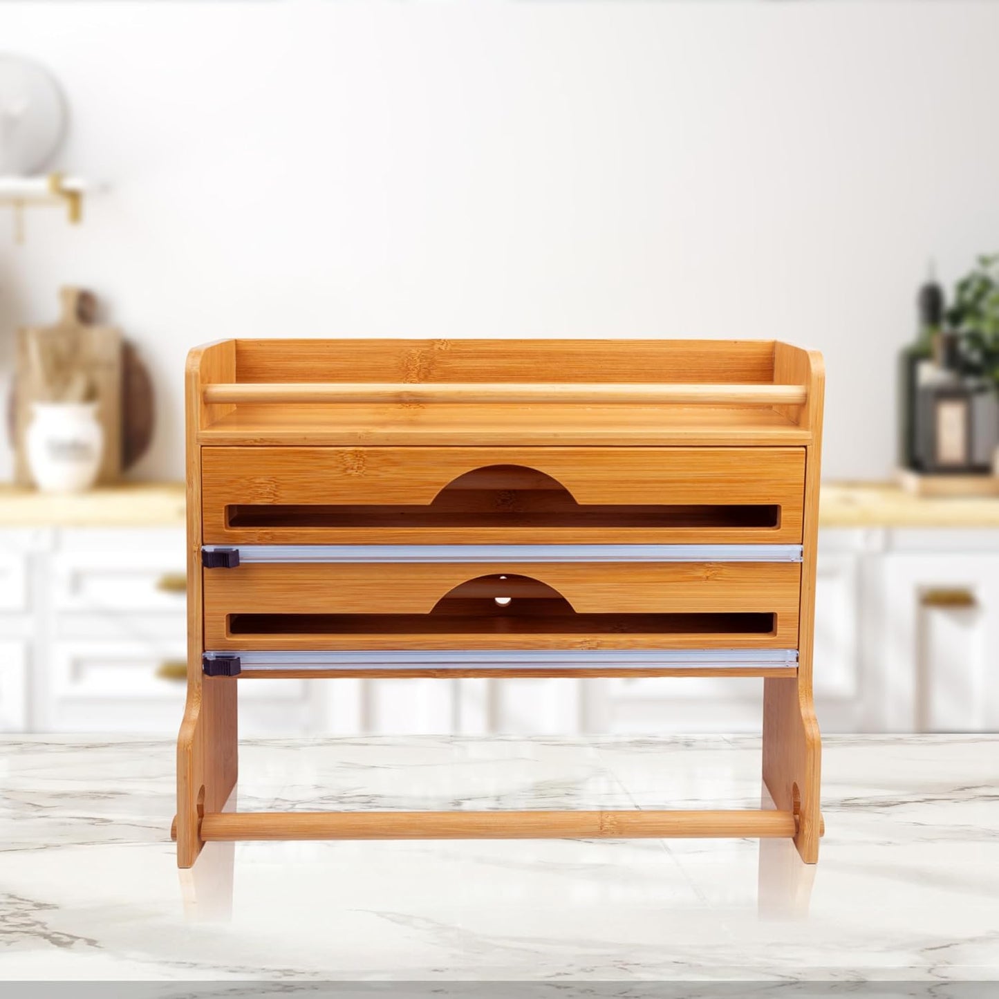 VON STEINEICH® Küchenrollenhalter aus Holz [ohne Bohren] für Küchenrolle, Alufolie & Frischhaltefolie mit extrem scharfen Klingen