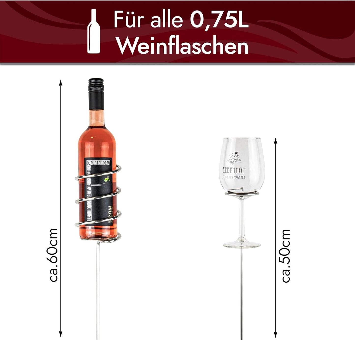 VON STEINEICH® Original Weinständer [Starter-Set] Edelstahl Flaschen- und Glashalter für Picknick im Garten, am Strand oder beim Camping