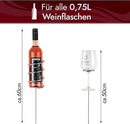 VON STEINEICH® Original Weinständer [Starter-Set] Edelstahl Flaschen- und Glashalter für Picknick im Garten, am Strand oder beim Camping