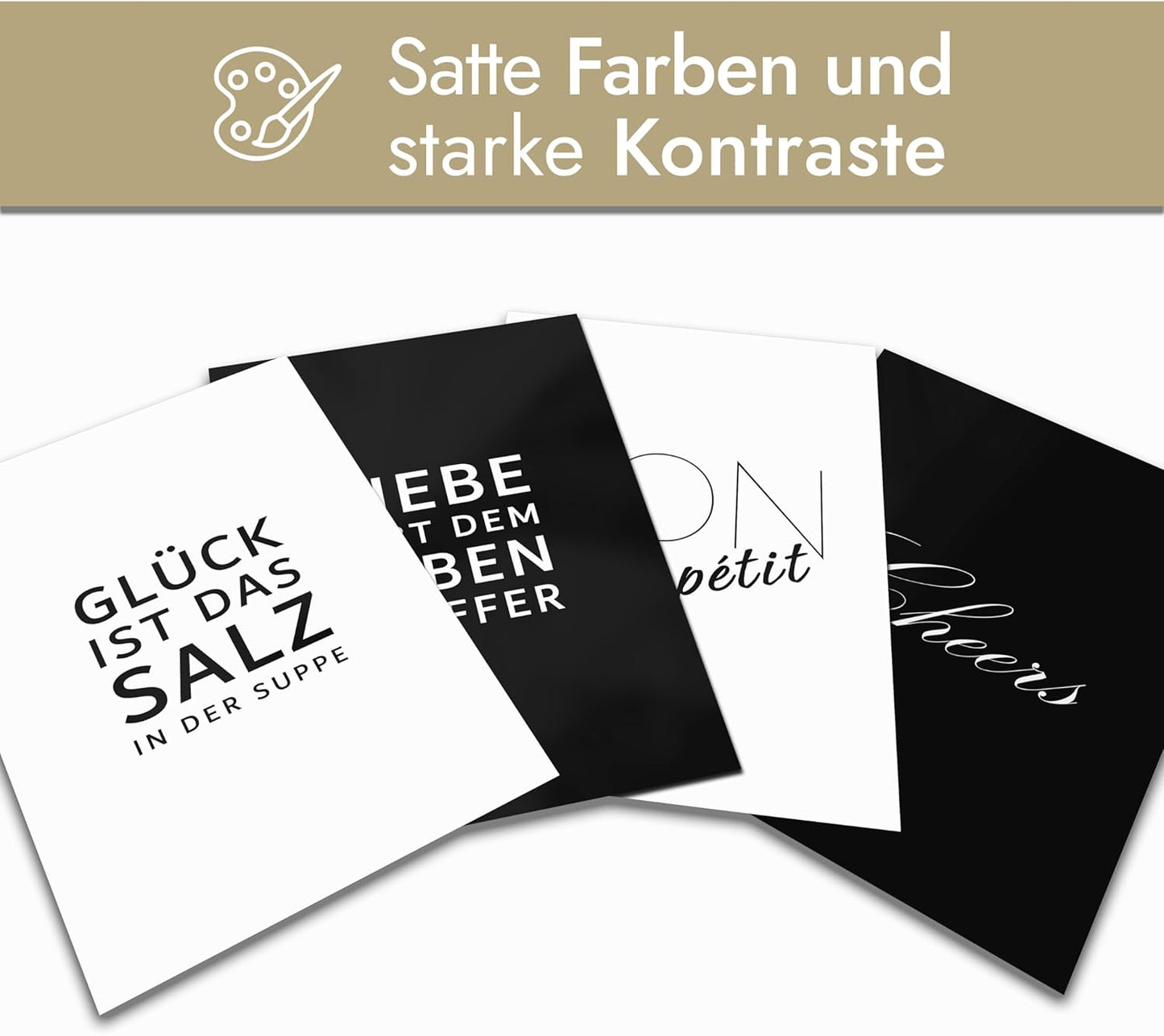 VON STEINEICH® Küche Bilder Set [Schwarz Weiß] – Moderne Wandbilder in DIN A4 als Küchendeko (ohne Bilderrahmen)