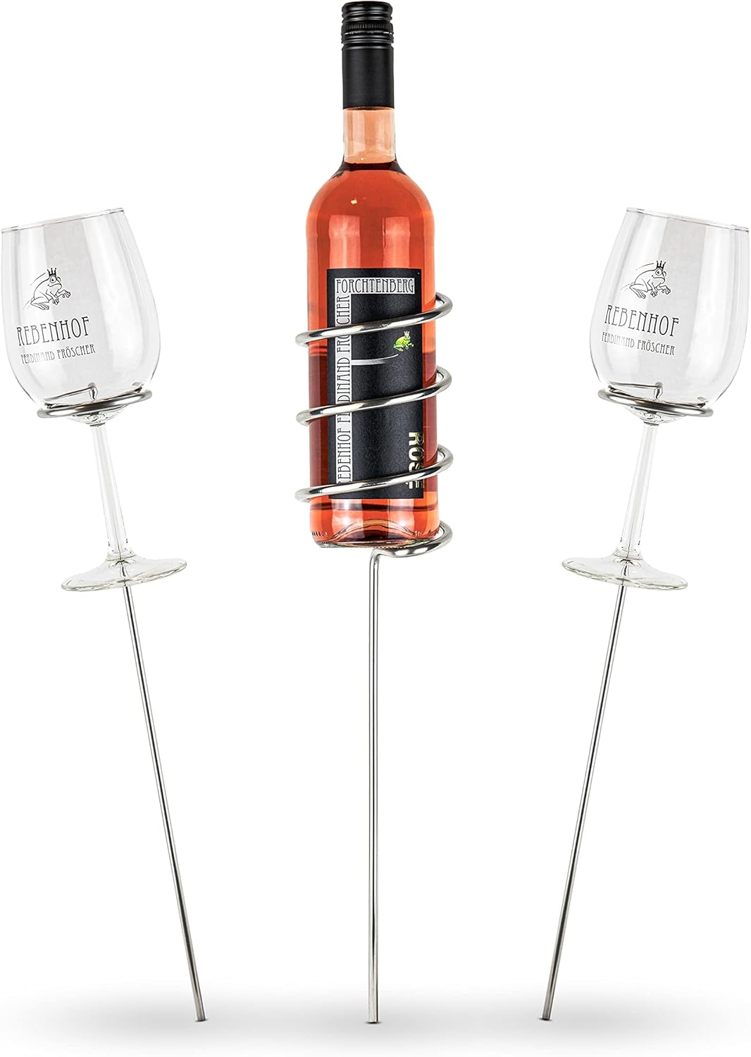 VON STEINEICH® Original Weinständer [Starter-Set] Edelstahl Flaschen- und Glashalter für Picknick im Garten, am Strand oder beim Camping