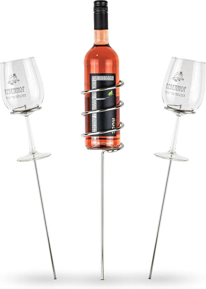 VON STEINEICH® Original Weinständer [Starter-Set] Edelstahl Flaschen- und Glashalter für Picknick im Garten, am Strand oder beim Camping