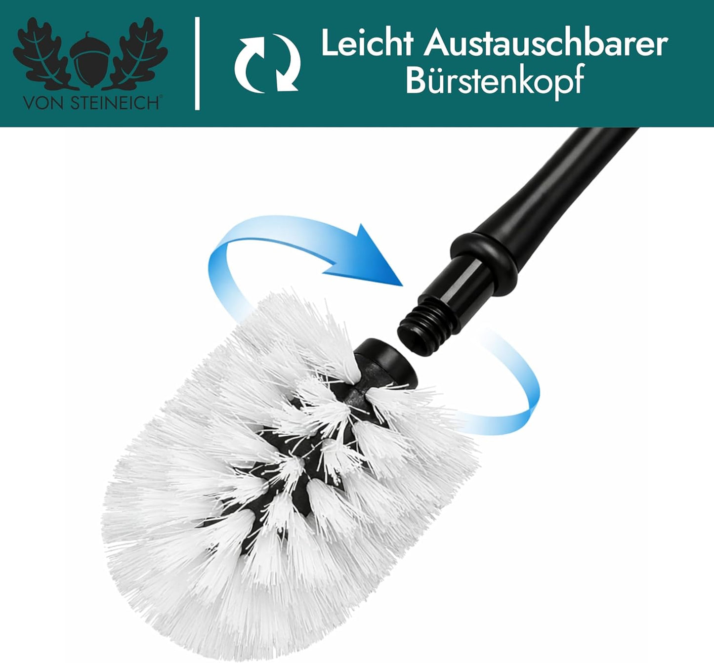 VON STEINEICH® Klobürste Schwarz 2er Set | WC Bürste ohne Halterung, Toilettenbürste mit stabilem Griff, langlebig & hygienisch, für WC, Bad & Gäste-WC | robuste WC Reinigung Bürsten im Doppelpack
