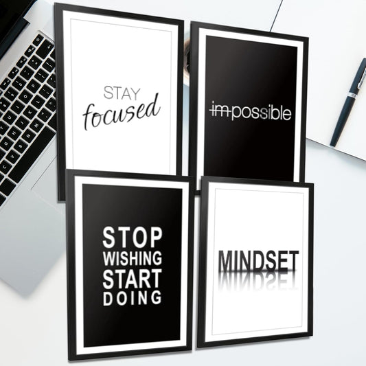 VON STEINEICH® Motivation Bilder Set [Schwarz Weiß] Moderne Wandbilder DIN A4 - (ohne Bilderrahmen)