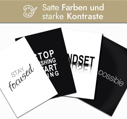 VON STEINEICH® Motivation Bilder Set [Schwarz Weiß] Moderne Wandbilder DIN A4 - (ohne Bilderrahmen)