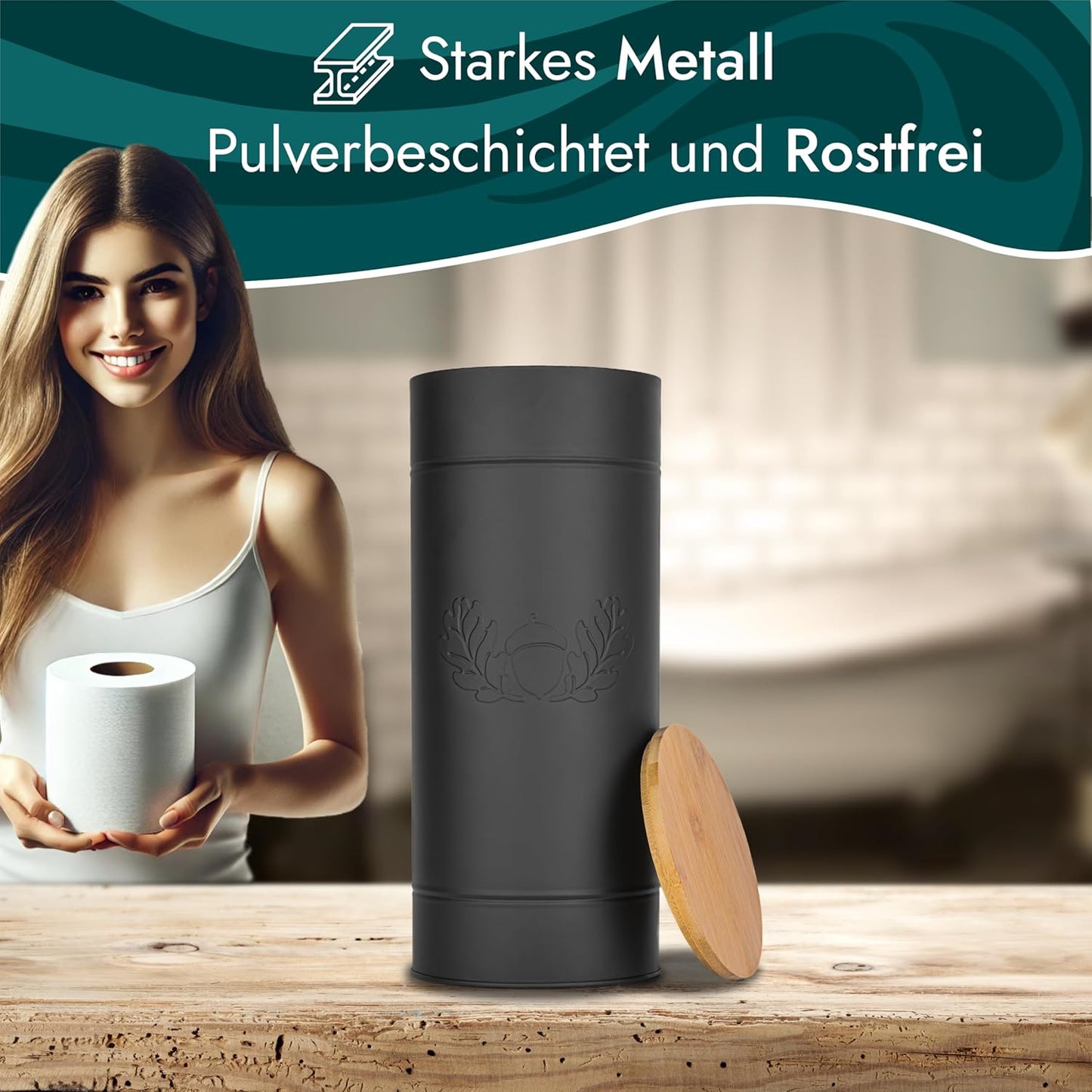 VON STEINEICH® Klopapier Aufbewahrung [schwarz - Metall] für Badezimmer & Gäste WC [3 Rollen]