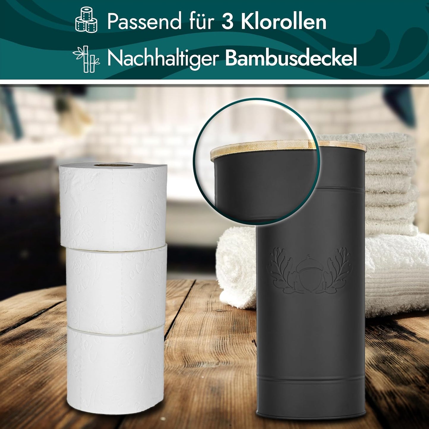 VON STEINEICH® Klopapier Aufbewahrung [schwarz - Metall] für Badezimmer & Gäste WC [3 Rollen]