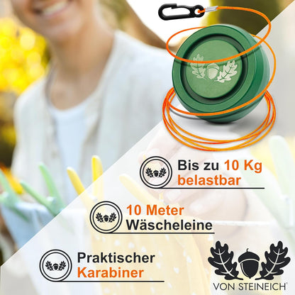 VON STEINEICH® Automatische Camping Wäscheleine [10m] mit Aufroll-Automatik | Ausziehbar & Unzerreißbar