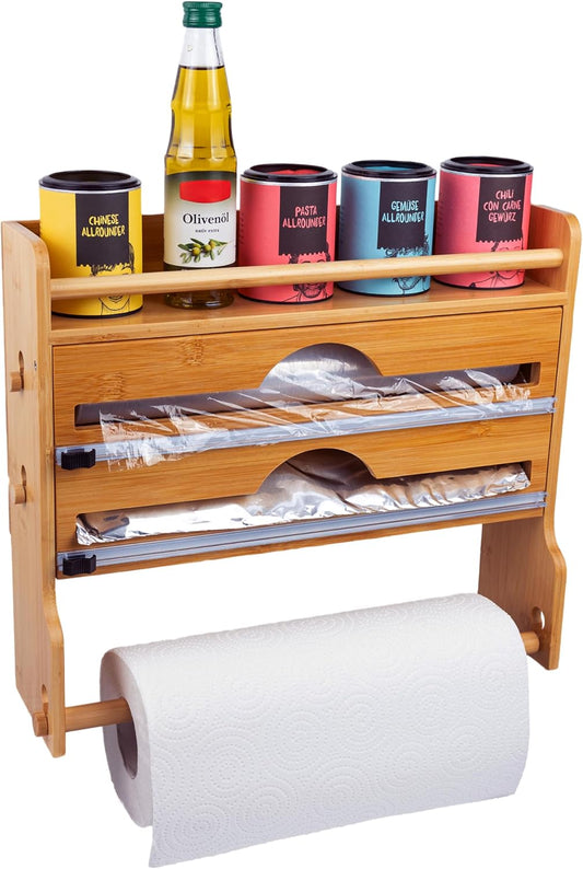 VON STEINEICH® Küchenrollenhalter aus Holz [ohne Bohren] für Küchenrolle, Alufolie & Frischhaltefolie mit extrem scharfen Klingen