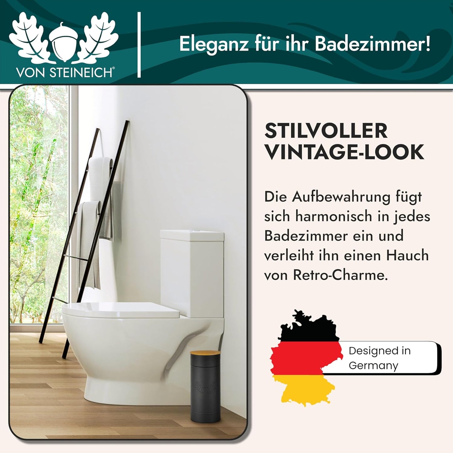 VON STEINEICH® Klopapier Aufbewahrung [schwarz - Metall] für Badezimmer & Gäste WC [3 Rollen]