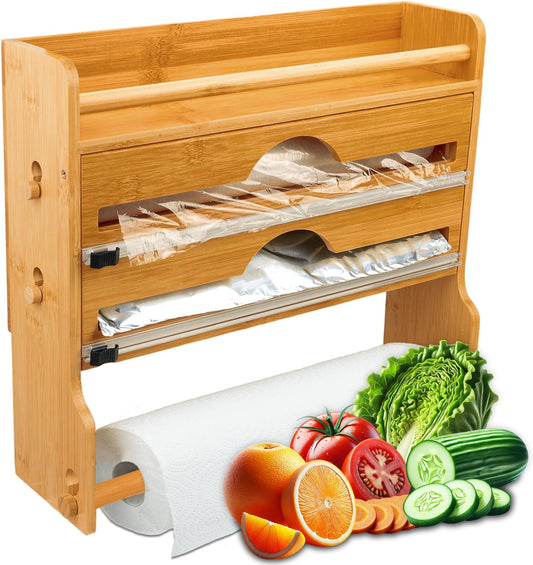 VON STEINEICH® Küchenrollenhalter aus Holz [ohne Bohren] für Küchenrolle, Alufolie & Frischhaltefolie mit extrem scharfen Klingen