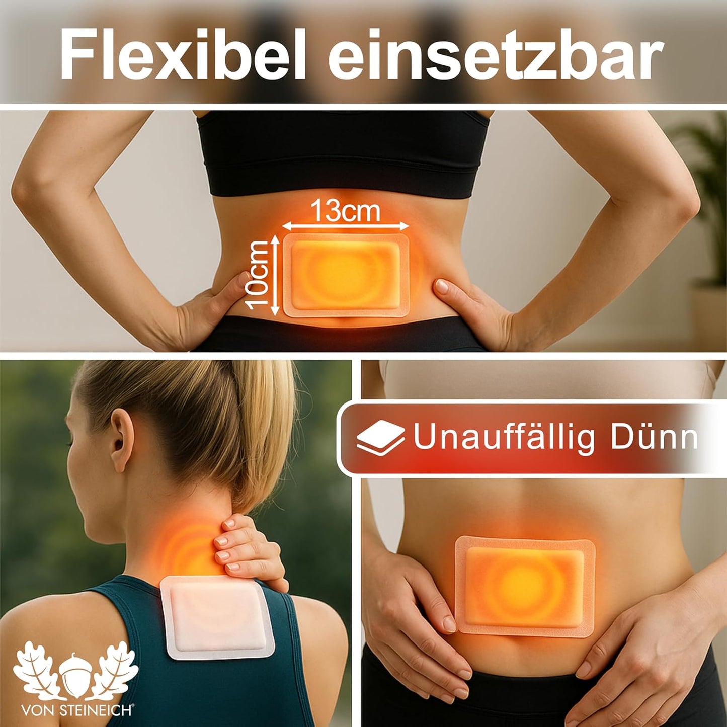 VON STEINEICH® Wärmepflaster für Periode, Nacken, Rücken & Schulter – effektive Wärme gegen Regelschmerzen, Muskelverspannung, Periodenschmerzen & Menstruationsbeschwerden (Extra dünn