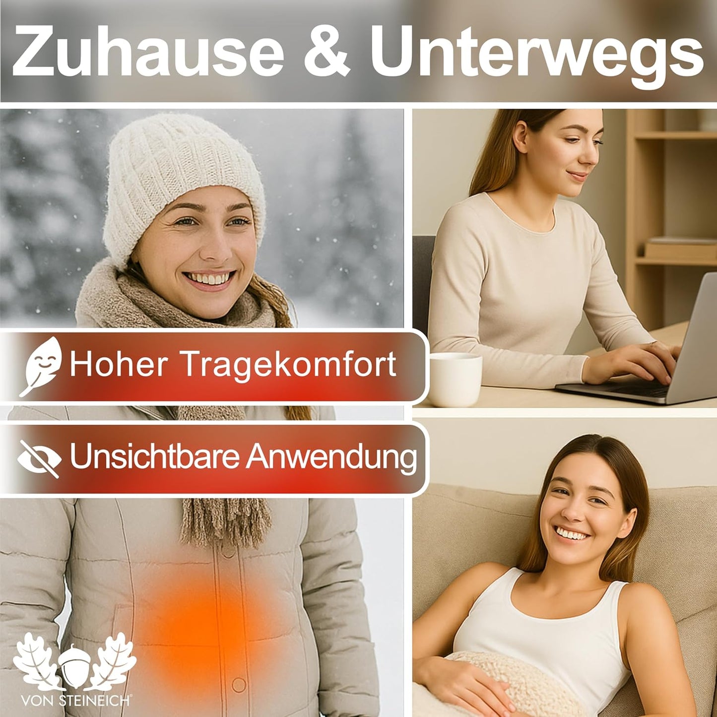 VON STEINEICH® Wärmepflaster für Periode, Nacken, Rücken & Schulter – effektive Wärme gegen Regelschmerzen, Muskelverspannung, Periodenschmerzen & Menstruationsbeschwerden (Extra dünn