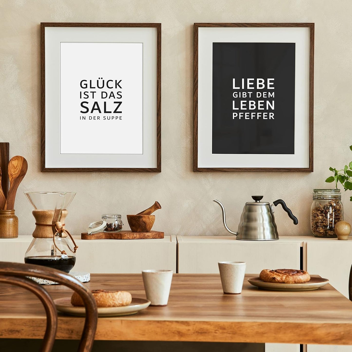 VON STEINEICH® Küche Bilder Set [Schwarz Weiß] – Moderne Wandbilder in DIN A4 als Küchendeko (ohne Bilderrahmen)