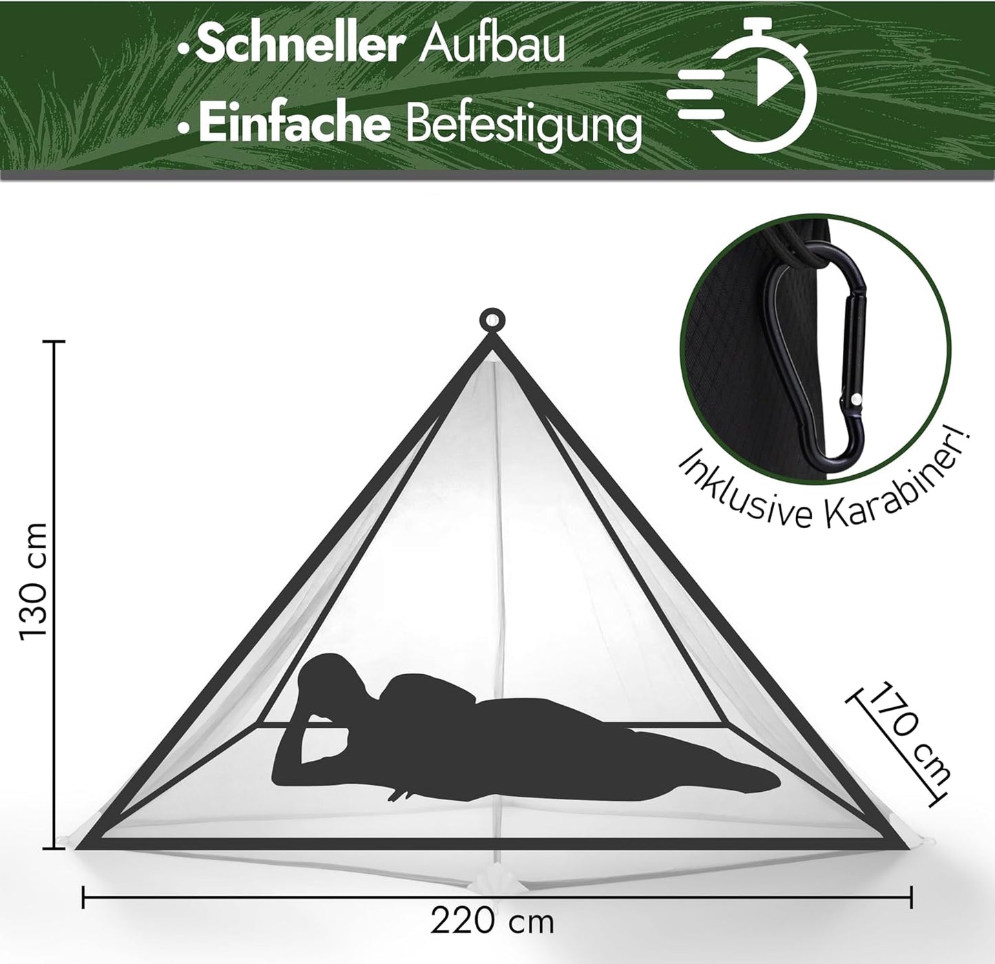 VON STEINEICH® Moskitonetz [Reise] Handliches Reise Moskitonetz | 220cm x 170cm | Super leicht und praktisch (inkl Karabinerhaken)