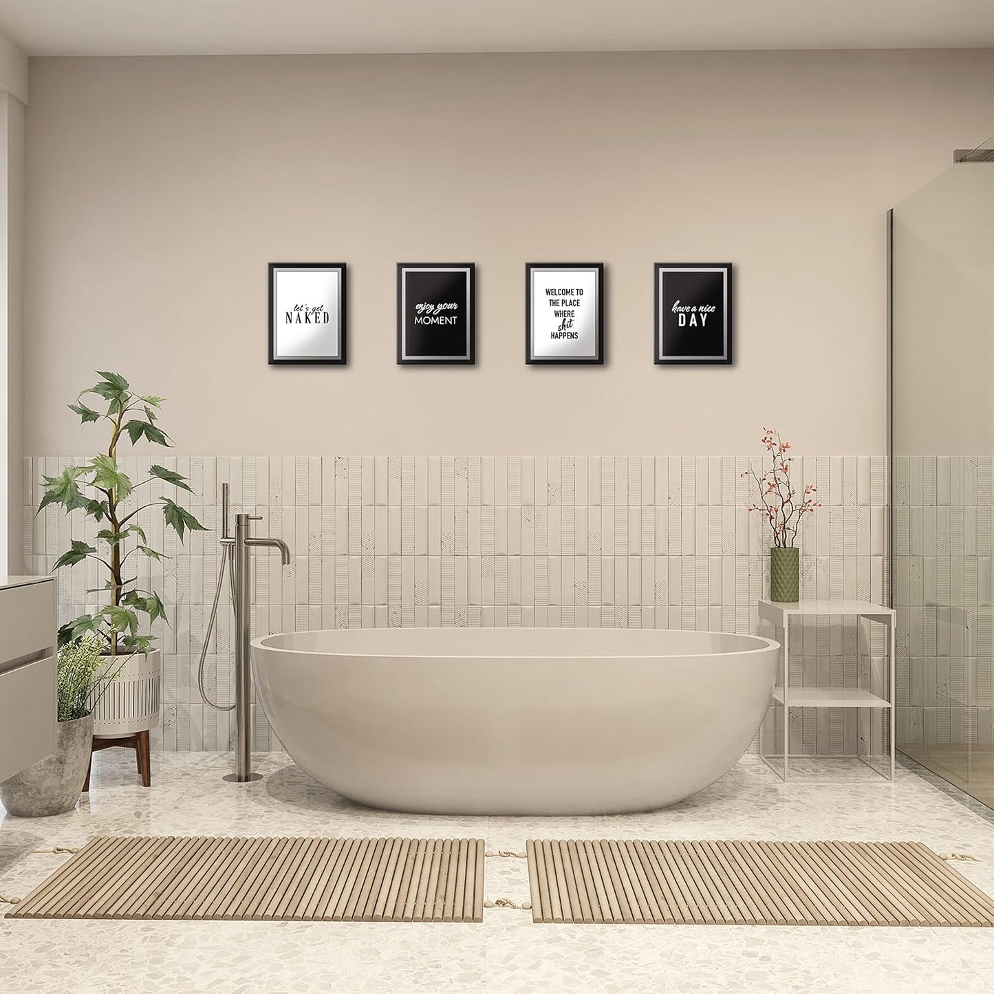 VON STEINEICH® Badezimmer Deko Bilder [Schwarz Weiß] Moderne Wandbilder in DIN A4 für Bad & Gäste WC (ohne Bilderrahmen)