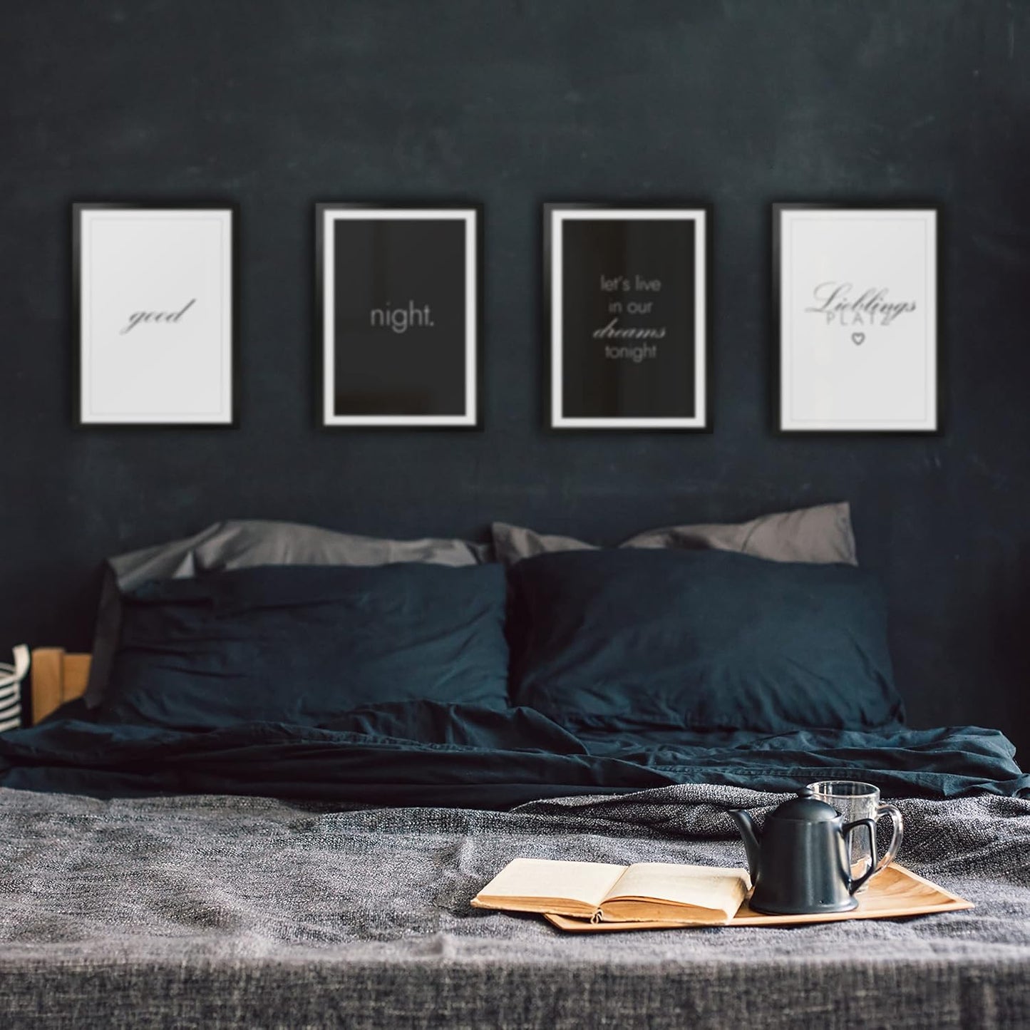 VON STEINEICH® Schlafzimmer Deko Bilder [schwarz weiß] Moderne Wandbilder in DIN A4 (ohne Bilderrahmen)