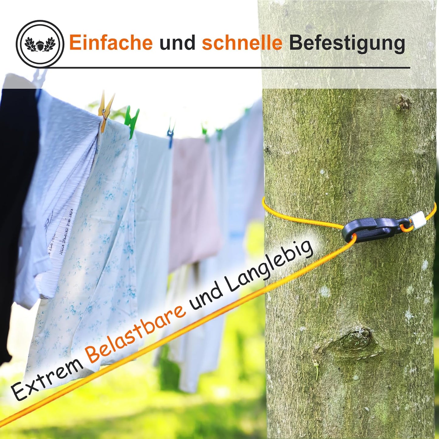 VON STEINEICH® Automatische Camping Wäscheleine [10m] mit Aufroll-Automatik | Ausziehbar & Unzerreißbar