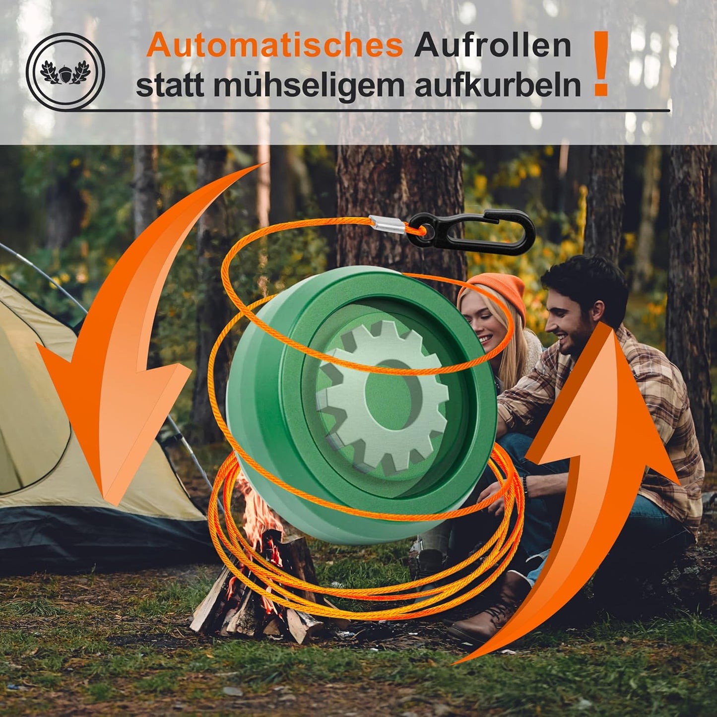 VON STEINEICH® Automatische Camping Wäscheleine [10m] mit Aufroll-Automatik | Ausziehbar & Unzerreißbar