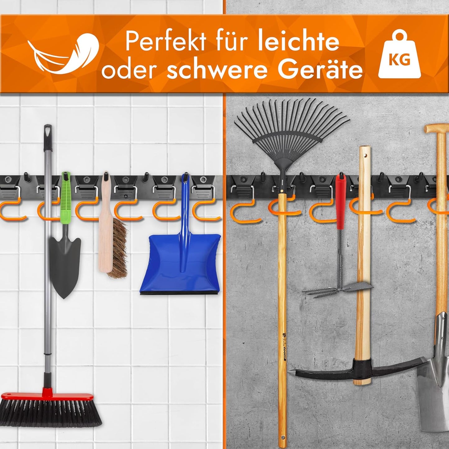 VON STEINEICH® Gartengerätehalter [2x40cm] Werkzeug Organizer mit rutschfesten Haken