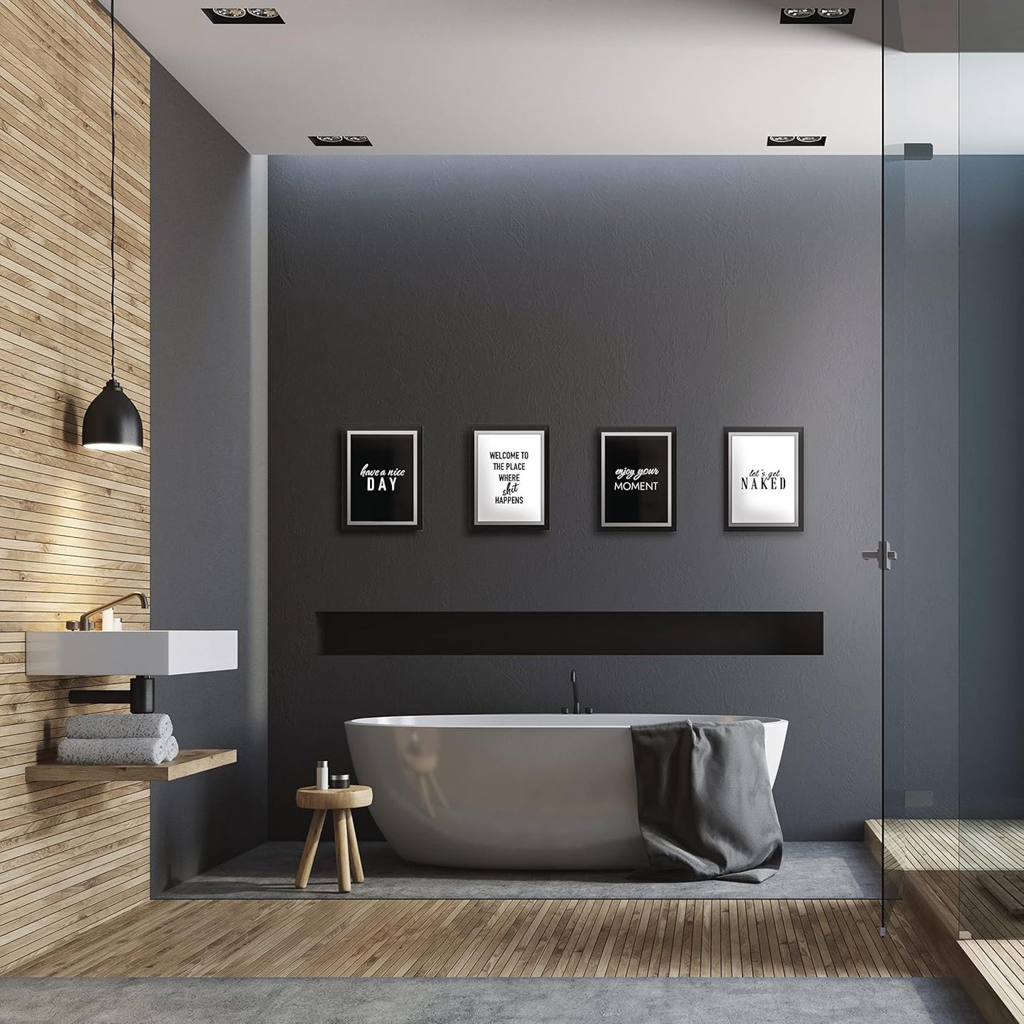 VON STEINEICH® Badezimmer Deko Bilder [Schwarz Weiß] Moderne Wandbilder in DIN A4 für Bad & Gäste WC (ohne Bilderrahmen)