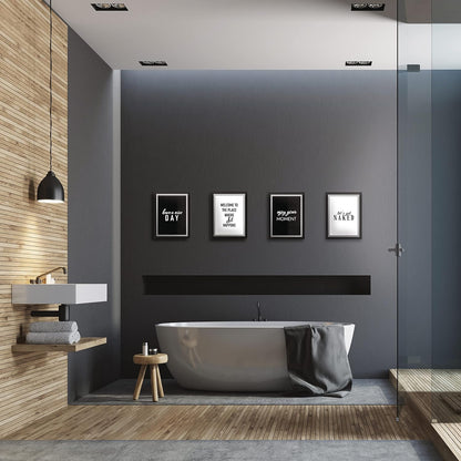 VON STEINEICH® Badezimmer Deko Bilder [Schwarz Weiß] Moderne Wandbilder in DIN A4 für Bad & Gäste WC (ohne Bilderrahmen)