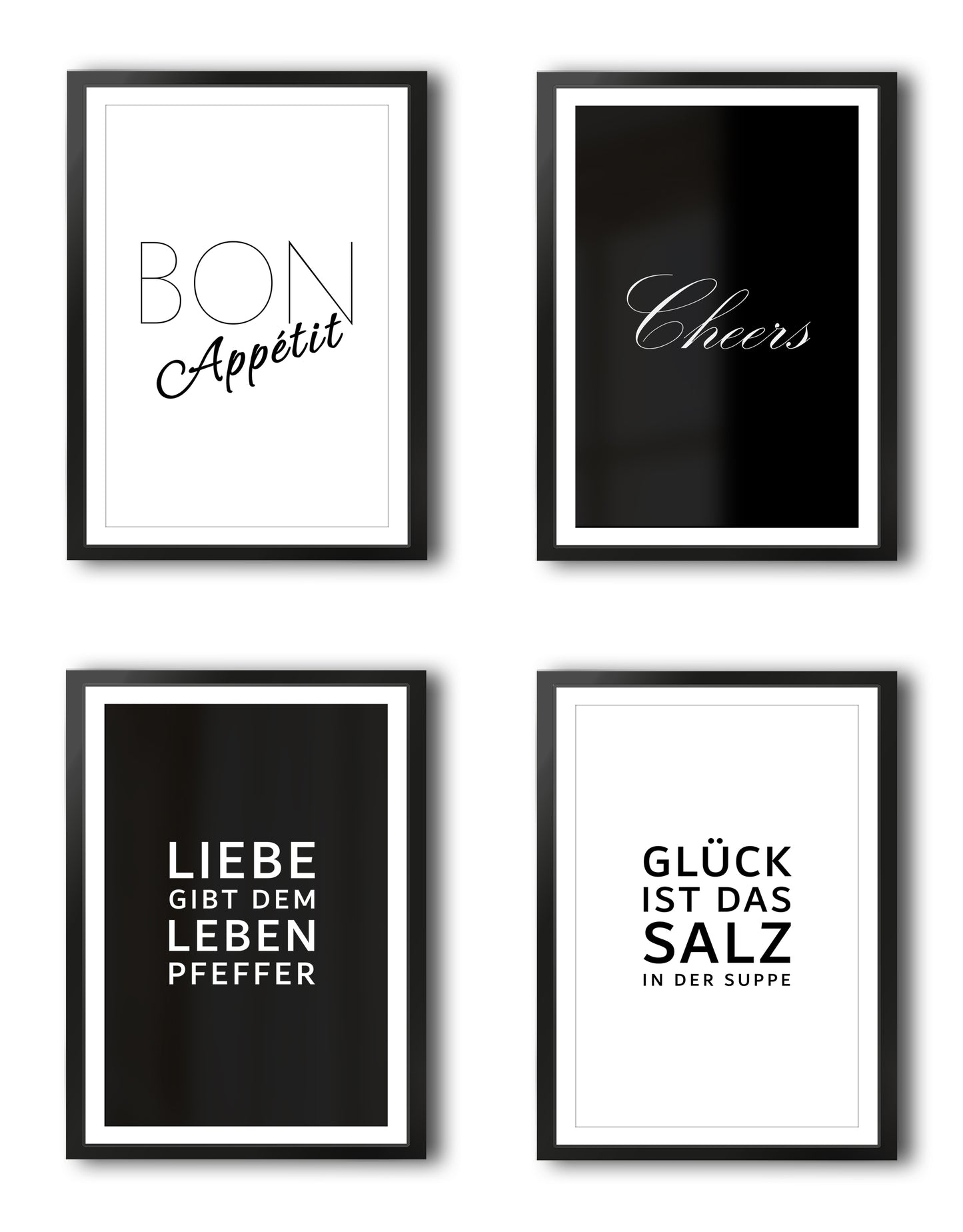 VON STEINEICH® Küche Bilder Set [Schwarz Weiß] – Moderne Wandbilder in DIN A4 als Küchendeko (ohne Bilderrahmen)
